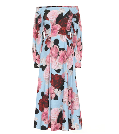 Erdem Pollina Floral Cotton-poplin Dress In Blue