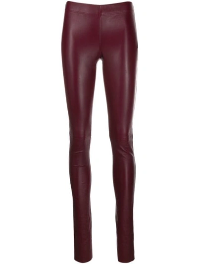 Joseph Stretch Leather Leggings In Red