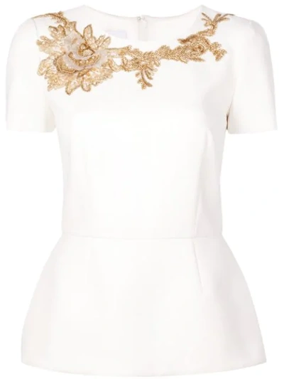 Marchesa Structured Embroidered Blouse In White