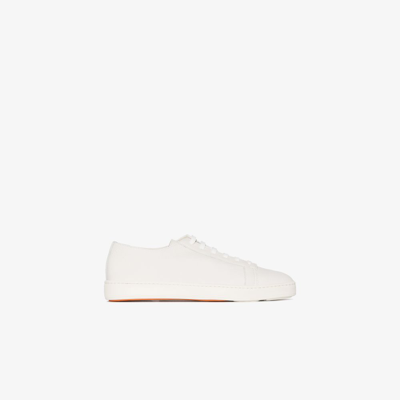 Santoni Classic Grainy Leather Trainers In White