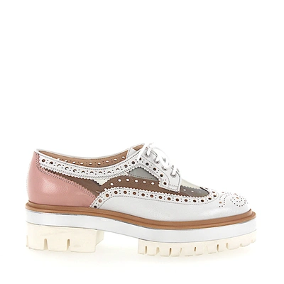 Santoni Lace-up Shoes 57030 Calfskin Pvc Hole Pattern Rose Silver Transparent White