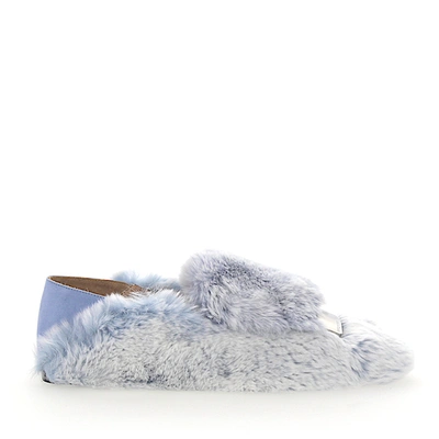 Sergio Rossi Slip On Shoes A77990 Rabbit Fur Metal Buckle Light Blue