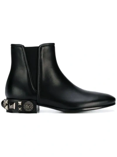 Dolce & Gabbana Embellished Heel Chelsea Boots In Black