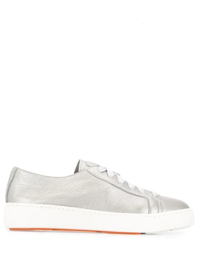 Santoni Lace-up Low-top Trainers In Silver