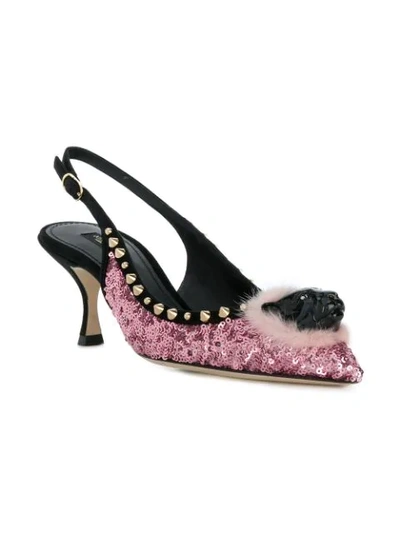 Dolce & Gabbana Slingback Pumps Sequins Black Rose In Pink