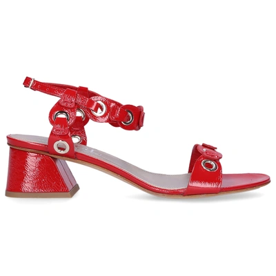 Agl Attilio Giusti Leombruni Strappy Sandals 651016 Calfskin Laminated Metal Eyelets Red