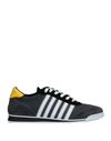 Dsquared2 Low-top Sneakers New Runner Hightech-jersey Patent Leather Suede Logo Grey White Yellow In Lead