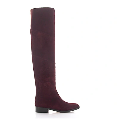 Jimmy Choo Boots Calfskin Suede Stitching Bordeaux In Red
