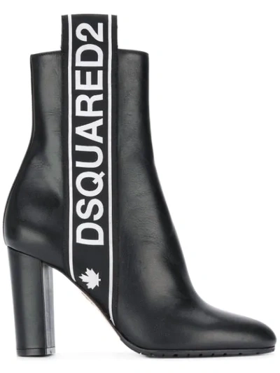 Dsquared2 Tape Black Leather Heel Ankle Boots