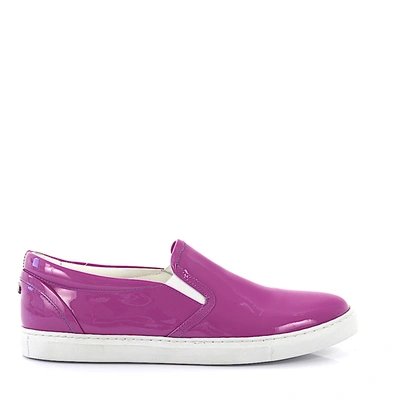 Dsquared2 Low-top Sneakers Calfskin Patent Leather Purple In Pink