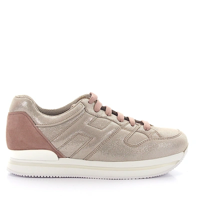 Hogan Sneakers H222 Nubuck Leather Beige Gold Finished