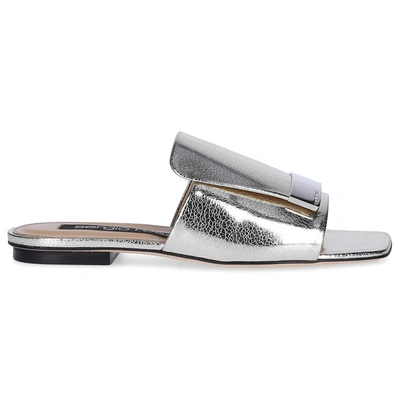 Sergio Rossi Sandals A80380 Leather Metallic Finished Silver Plated In Gold
