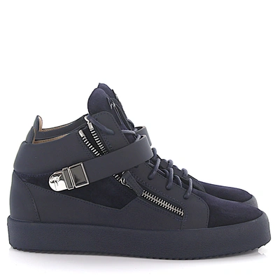 Giuseppe Zanotti Sneaker Carter Mid Top Leather Suede Blue