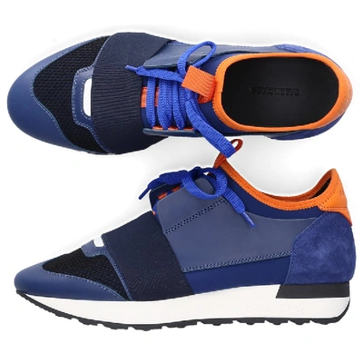 Balenciaga Low-top Sneakers Race Runner Calfskin Blue Orange | ModeSens