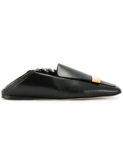 Sergio Rossi 10mm Metal Plaque Leather Loafers In Black