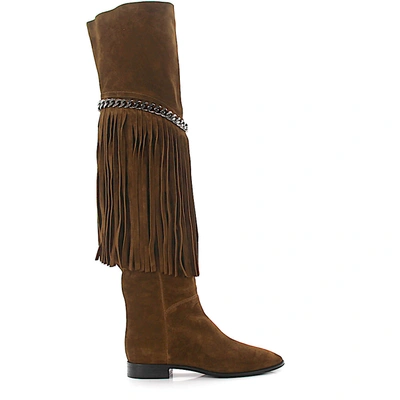 Casadei Boots With Fringes 1t835e In Brown