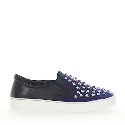 Dior Slip-on Sneakers Happy Patent Leather Blue Leather Black Ornament