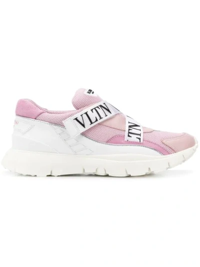 Valentino Garavani Sneakers Slip-on Heroes Her  Calfskin Mesh Logo Pale Pink Rose White In Pink,white