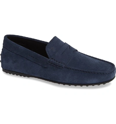 Tod's City Gommini Suede Penny Loafer, Blue In Navy Suede