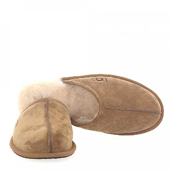 House Slippers Scuff Suede Beige Lamb Fur