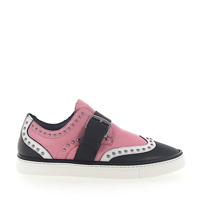 Dsquared2 Sneaker Calfskin Nappa Leather Logo Rivets Black Rose White In Pink