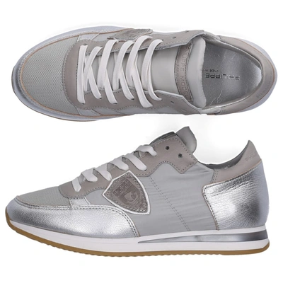 Philippe Model Low-top Sneakers Tropez  Calfskin Suede Textile Logo Patch Silver