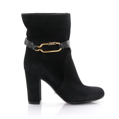 Sergio Rossi Ankle Boots Calfskin Suede Metal Decorations Black