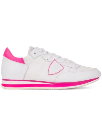 Philippe Model Low-top Sneakers Tropez Calfskin Suede Textile Logo Patch Pink White