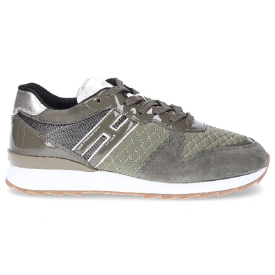 Hogan Low-top Sneakers H261 Suede Logo Quilt Pattern Olive