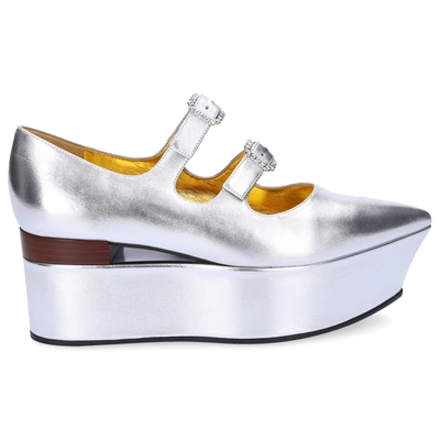 Gucci Wedge Pumps 537158 Nappa Leather Silver