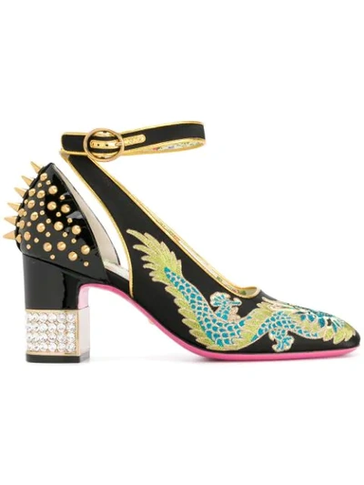 Gucci Caspar Embroidered Ankle Strap Pump In Black