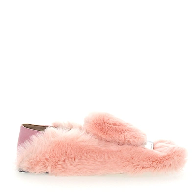 Sergio Rossi Slip On Shoes A77990 Rabbit Fur Metal Buckle Rose In Pink