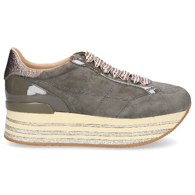 Hogan Low-top Sneakers H368 Glitter Patent Leather Smooth Leather Suede Glitter Logo Metallic Gold Grey Ol In Olive