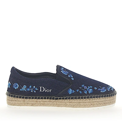 Dior Espadrilles Prairie Denim Blue Flower Pattern