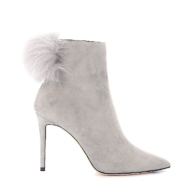 Jimmy Choo Ankle Boots Suede Fur Upper Pompom Grey