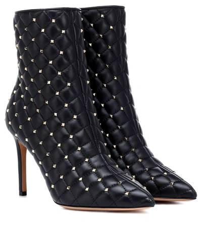 Valentino Garavani 90mm Rockstud Spike Leather Ankle Boots In Black