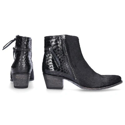 Sendra Cowboy-/ Biker Ankle Boots Lisa  Calfskin Pony Leather Embossing Black