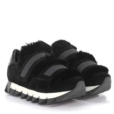 Dolce & Gabbana Sneakers Leather Fur Details Black