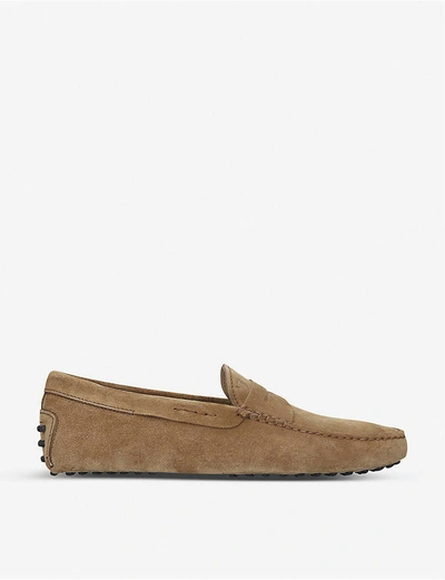 Tod's Men's Slip-on Suede Penny Drivers In Brown