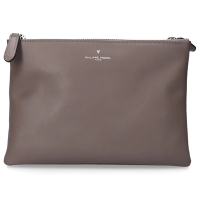 Philippe Model Women Handbag 3 Zip Bag Leather Logo Beige