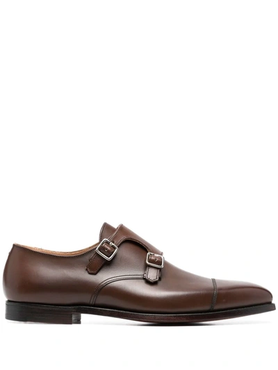 Crockett & Jones Lowndes Leather Monk Shoes In Brown