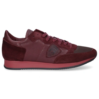 Philippe Model Sneaker Tropez Smooth Leather Suede Textile Logo Patch Bordeaux In Red