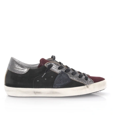 Philippe Model Low-top Sneakers Finished Logo Bordeaux Grey Silver In Red