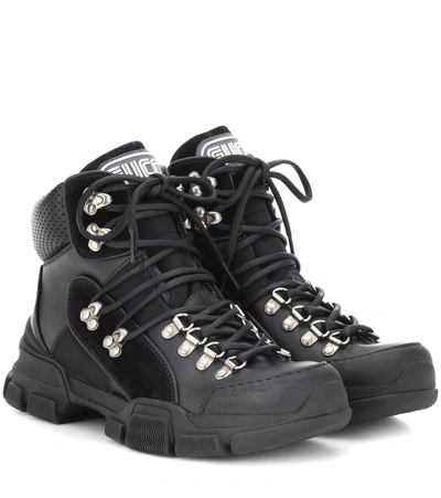 Gucci Black Journey Leather And Canvas Hiking Boots