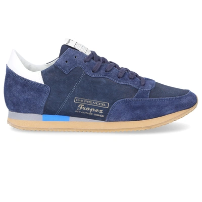 Philippe Model Low-top Sneakers Tropez Smooth Leather Suede Textile Logo Blue-combo