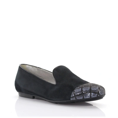Hogan Slip On Shoes 1440 Calfskin Sequins Suede Sequins Black