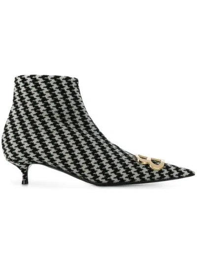 Balenciaga Logo-embellished Houndstooth Tweed Ankle Boots In Black