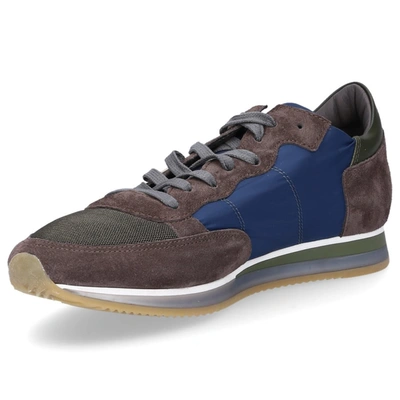 Philippe Model Low-top Sneakers Tropez  Suede Textile Logo Patch Blue Brown-combo In Grey