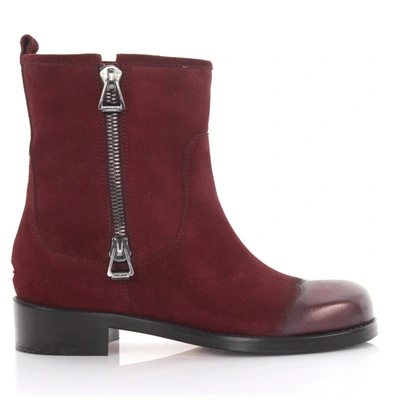 Jimmy Choo Boots Calfskin Suede Decorative Zipper Finished Logo Bordeaux In Red