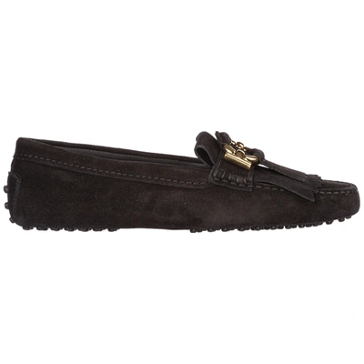 Tod's Moccasins Gommini Ring Suede Logo Black